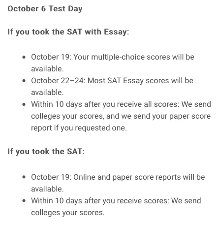 October SAT scores will be released on Friday. : SATACTprep